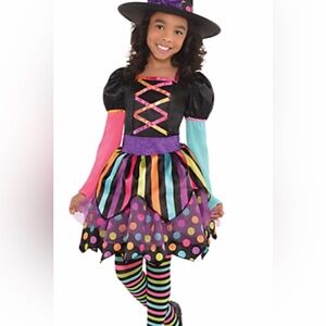Girls Sz M 8-10 Miss Matched Witch Rainbow‎ Dress Costume